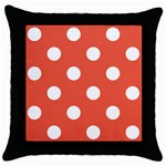 Polka Dots - White on Tomato Red Throw Pillow Case (Black)