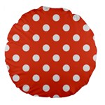 Polka Dots - White on Tomato Red Large 18  Premium Round Cushion