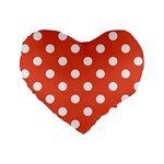Polka Dots - White on Tomato Red Standard 16  Premium Flano Heart Shape Cushion