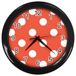 Polka Dots - White on Tomato Red Wall Clock (Black)