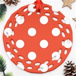 Polka Dots - White on Tomato Red Ornament (Round Filigree)