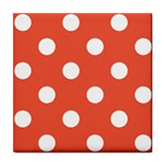Polka Dots - White on Tomato Red Tile Coaster