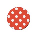 Polka Dots - White on Tomato Red Rubber Round Coaster (4 pack)