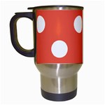 Polka Dots - White on Tomato Red Travel Mug (White)