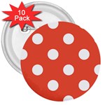 Polka Dots - White on Tomato Red 3  Button (10 pack)