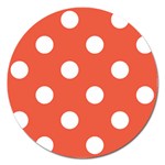 Polka Dots - White on Tomato Red Magnet 5  (Round)