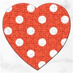 Polka Dots - White on Tomato Red Jigsaw Puzzle (Heart)