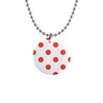 Polka Dots - Tomato Red on White 1  Button Necklace
