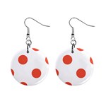 Polka Dots - Tomato Red on White 1  Button Earrings