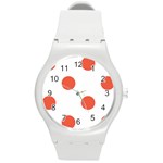 Polka Dots - Tomato Red on White Round Plastic Sport Watch (M)