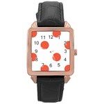 Polka Dots - Tomato Red on White Rose Gold Leather Watch