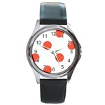 Polka Dots - Tomato Red on White Round Metal Watch