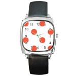 Polka Dots - Tomato Red on White Square Metal Watch