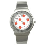Polka Dots - Tomato Red on White Stainless Steel Watch