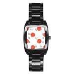 Polka Dots - Tomato Red on White Stainless Steel Barrel Watch