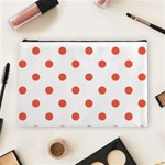 Polka Dots - Tomato Red on White Cosmetic Bag (L)