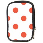 Polka Dots - Tomato Red on White Compact Camera Leather Case