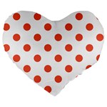 Polka Dots - Tomato Red on White Large 19  Premium Heart Shape Cushion