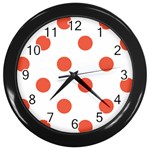 Polka Dots - Tomato Red on White Wall Clock (Black)