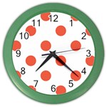 Polka Dots - Tomato Red on White Color Wall Clock