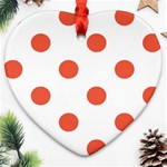 Polka Dots - Tomato Red on White Heart Ornament (Two Sides)