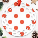 Polka Dots - Tomato Red on White Ornament (Round Filigree)