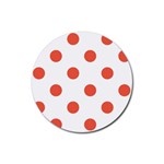Polka Dots - Tomato Red on White Rubber Coaster (Round)