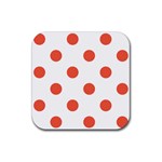 Polka Dots - Tomato Red on White Rubber Coaster (Square)