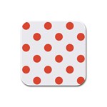Polka Dots - Tomato Red on White Rubber Square Coaster (4 pack)