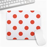 Polka Dots - Tomato Red on White Large Mousepad