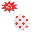 Polka Dots - Tomato Red on White 1  Mini Magnet (10 pack)