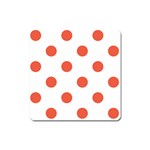 Polka Dots - Tomato Red on White Magnet (Square)