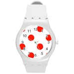 Polka Dots - Ferrari Red on White Round Plastic Sport Watch (M)