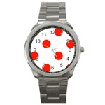 Polka Dots - Ferrari Red on White Sport Metal Watch