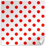 Polka Dots - Ferrari Red on White Canvas 12  x 12 