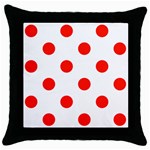 Polka Dots - Ferrari Red on White Throw Pillow Case (Black)