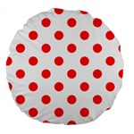 Polka Dots - Ferrari Red on White Large 18  Premium Round Cushion