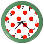 Polka Dots - Ferrari Red on White Color Wall Clock