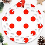 Polka Dots - Ferrari Red on White Round Filigree Ornament (Two Sides)