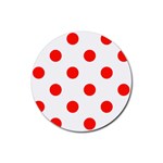 Polka Dots - Ferrari Red on White Rubber Round Coaster (4 pack)
