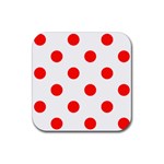 Polka Dots - Ferrari Red on White Rubber Coaster (Square)