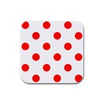 Polka Dots - Ferrari Red on White Rubber Square Coaster (4 pack)