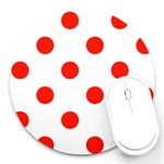 Polka Dots - Ferrari Red on White Round Mousepad