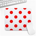 Polka Dots - Ferrari Red on White Large Mousepad