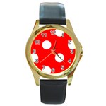 Polka Dots - White on Red Round Gold Metal Watch