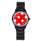 Polka Dots - White on Red Stainless Steel Round Watch