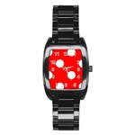 Polka Dots - White on Red Stainless Steel Barrel Watch