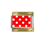 Polka Dots - White on Red Gold Trim Italian Charm (9mm)
