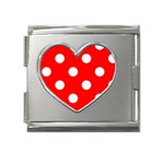Polka Dots - White on Red Mega Link Heart Italian Charm (18mm)