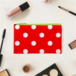 Polka Dots - White on Red Canvas Cosmetic Bag (XS)